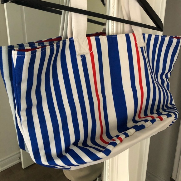 Shiseido Handbags - Striped Nautical Beach Bag (Blue, Red and White)